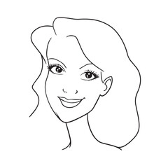Beautiful Woman Black and White Vector Image Illustration Fashion Girl Portrait Line Art Drawing