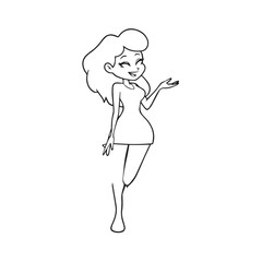 Beautiful Woman Black and White Vector Image Illustration Fashion Girl Portrait Line Art Drawing