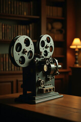 Vintage Movie Projector on Wooden Table