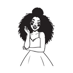 Beautiful Woman Black and White Vector Image Illustration Fashion Girl Portrait Line Art Drawing