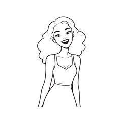 Beautiful Woman Black and White Vector Image Illustration Fashion Girl Portrait Line Art Drawing