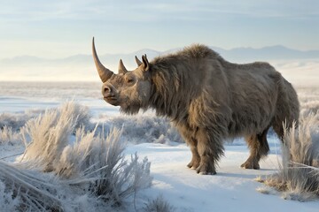 coelodonta woolly rhinoceros in Ice Age steppe