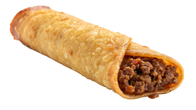 Close up of a delicious beef taquito, a traditional Mexican dish, isolated on transparent background