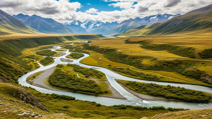 Winding Mountain Road through Lush Green Landscape