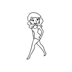 Beautiful Woman Black and White Vector Image Illustration Fashion Girl Portrait Line Art Drawing