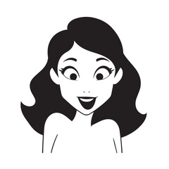 Beautiful Woman Black and White Vector Image Illustration Fashion Girl Portrait Line Art Drawing