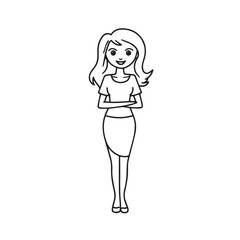 Beautiful Woman Black and White Vector Image Illustration Fashion Girl Portrait Line Art Drawing