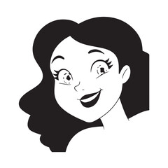 Beautiful Woman Black and White Vector Image Illustration Fashion Girl Portrait Line Art Drawing