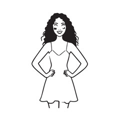 Beautiful Woman Black and White Vector Image Illustration Fashion Girl Portrait Line Art Drawing