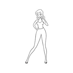 Beautiful Woman Black and White Vector Image Illustration Fashion Girl Portrait Line Art Drawing