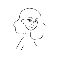 Beautiful Woman Black and White Vector Image Illustration Fashion Girl Portrait Line Art Drawing