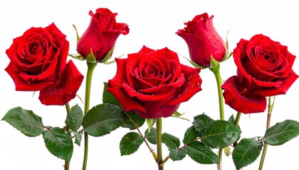 Fototapeta premium Red Roses with Water Droplets, isolated on white background