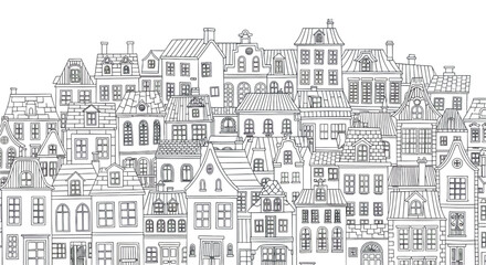 Fototapeta premium An Intricate Array of Victorian Era Townhouses Detailed in Grayscale