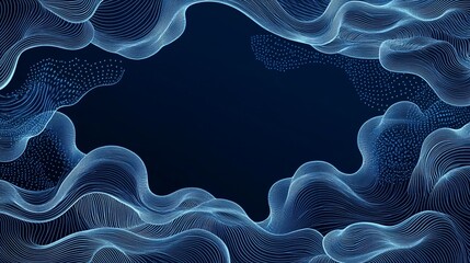 Blue wispy lines and dots create a wavy, cloud-like abstract frame against a dark background