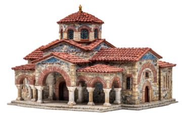 Miniature Byzantine Church Model on Transparent Background