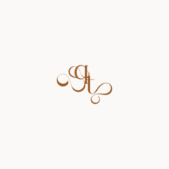 caligraphic style monogram luxury minimalist logo design TQ wedding initial concept letter