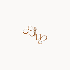 luxury minimalist logo design UJ caligraphic style monogram letter wedding initial concept