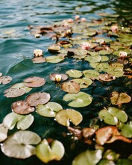 High-Quality Summer Lake Water Lilies Macro Shot Authentic Eco Lifestyle Inspiration for Millennial Wellness Marketing and Social Media Campaigns