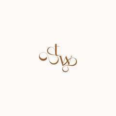 luxury minimalist logo design WT caligraphic style monogram letter wedding initial concept
