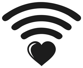 Wifi signal icon with heart shape symbol, concept of love and internet connection