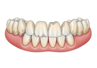 Fototapeta premium 3d illustration of closeup of unhealthy human teeth and gums, showing decay and gum recession, isolated on white background