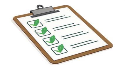 Clipboard with checklist and green check marks isolated on transparent background, a business concept for success and agreement
