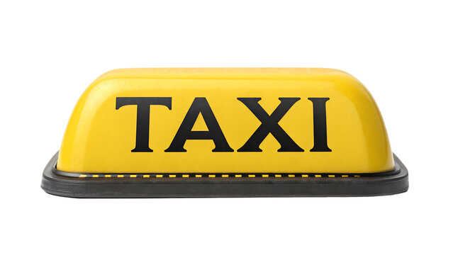 Taxi cab sign isolated on transparent background, a yellow roof light for public transport and urban travel service