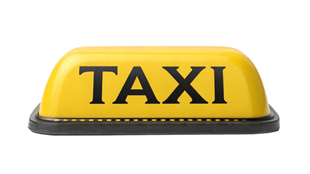Taxi cab sign isolated on transparent background, a yellow roof light for public transport and urban travel service