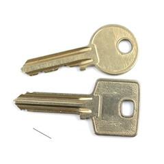 Two Metal Keys Isolated on White Background Close Up.