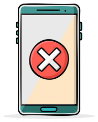 Smartphone with red X mark, communication error illustration