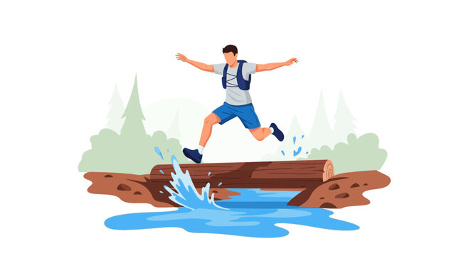 Adventurous Person Leaping Over Water Obstacle, Showing Fitness And Determination