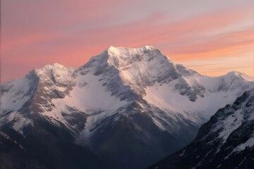 Obraz premium Majestic snow-capped mountain at sunset.
