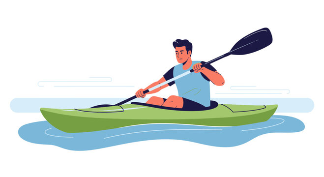 Adventurous Solo Kayaker Navigating Serene Waters In Outdoor Recreational Activities