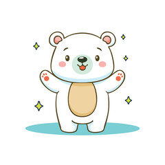 Fototapeta premium Cute cartoon polar bear cub on ice illustration