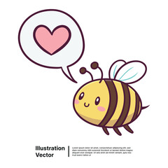 Cute cartoon bee character flying with a heart in a speech bubble expressing love and affection
