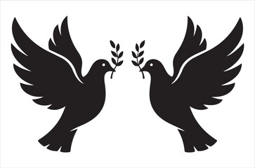 Obraz premium Birds silhouette vector file bundle isolated on white background, Romantic Bird Silhouette Vector Bundle, Lovebirds, Doves, Hearts, Wedding Birds, illustration, icon, retro.