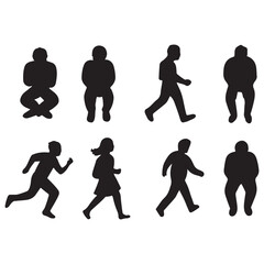 Sitting, walking, running people vector silhouette