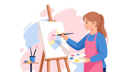 Fototapeta premium Artist Painting On Canvas, Creative Process, Artistic Expression, Hobby In Action