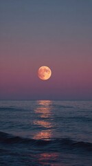 Authentic Full Moon Rising Over Tranquil Sea at Dusk Premium Minimalistic Nocturnal Seascape for Modern Lifestyle Social Media and Marketing Campaigns