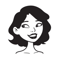 Beautiful Woman Black and White Vector Image Illustration Fashion Girl Portrait Line Art Drawing