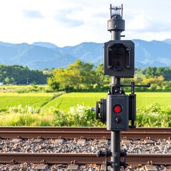 Railway signal post with camera