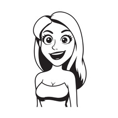 Beautiful Woman Black and White Vector Image Illustration Fashion Girl Portrait Line Art Drawing