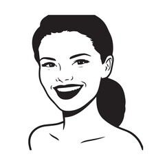 Beautiful Woman Black and White Vector Image Illustration Fashion Girl Portrait Line Art Drawing