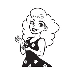 Beautiful Woman Black and White Vector Image Illustration Fashion Girl Portrait Line Art Drawing