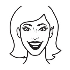 Beautiful Woman Black and White Vector Image Illustration Fashion Girl Portrait Line Art Drawing