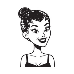 Beautiful Woman Black and White Vector Image Illustration Fashion Girl Portrait Line Art Drawing