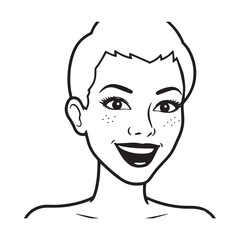 Beautiful Woman Black and White Vector Image Illustration Fashion Girl Portrait Line Art Drawing
