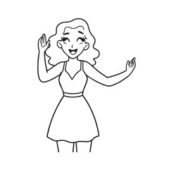 Beautiful Woman Black and White Vector Image Illustration Fashion Girl Portrait Line Art Drawing