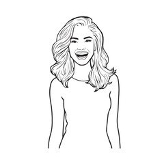 Beautiful Woman Black and White Vector Image Illustration Fashion Girl Portrait Line Art Drawing
