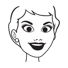 Beautiful Woman Black and White Vector Image Illustration Fashion Girl Portrait Line Art Drawing